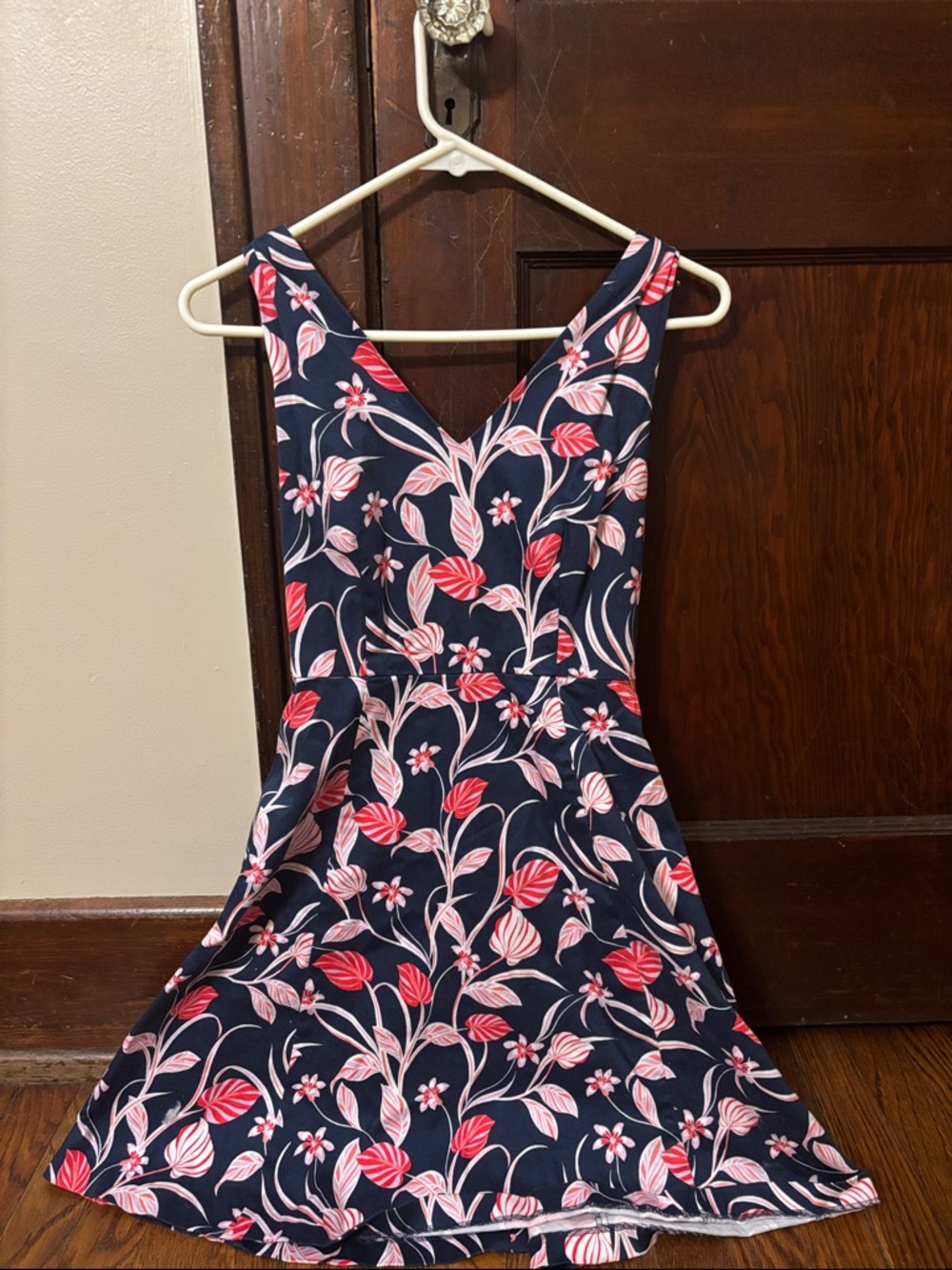 Draper James Navy Floral Fit-and-Flare Mini Dress with Pink and Red Flowers